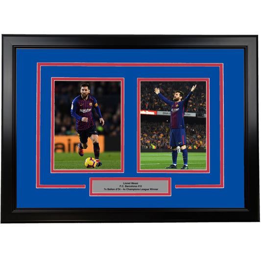 Framed Lionel Messi FC Barcelona 17x23 Dual Soccer Photo