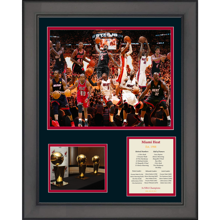 Framed Miami Heat 2012 NBA Champions LeBron James MVP Basketball 11"x14" Three Photo Collage