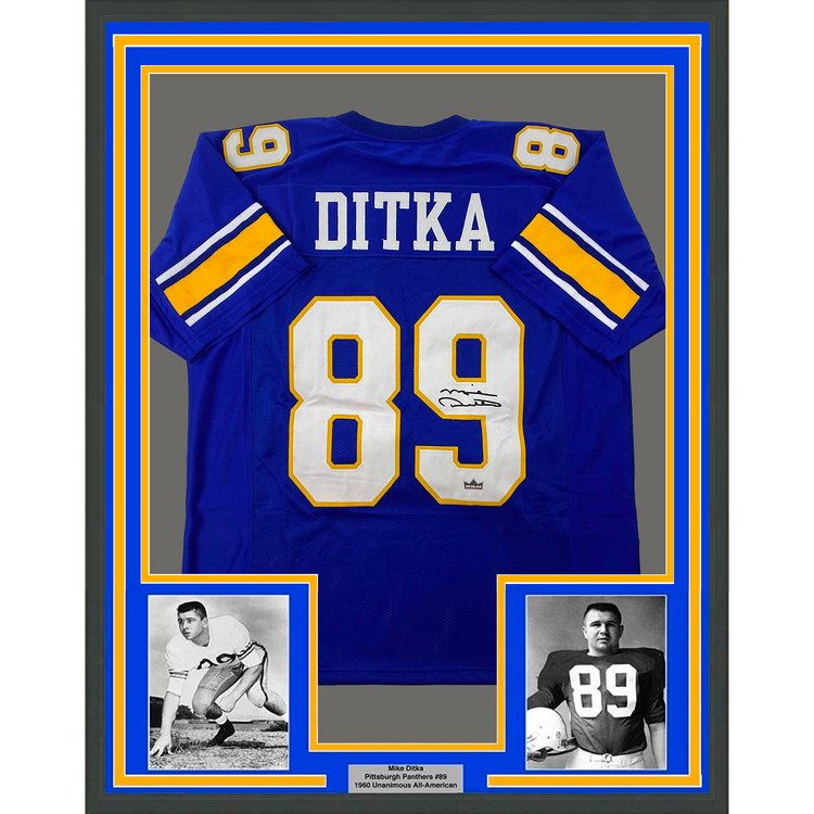 Framed Facsimile Autographed Mike Ditka 35x39 Pittsburgh Blue Reprint Laser Auto College Football Jersey