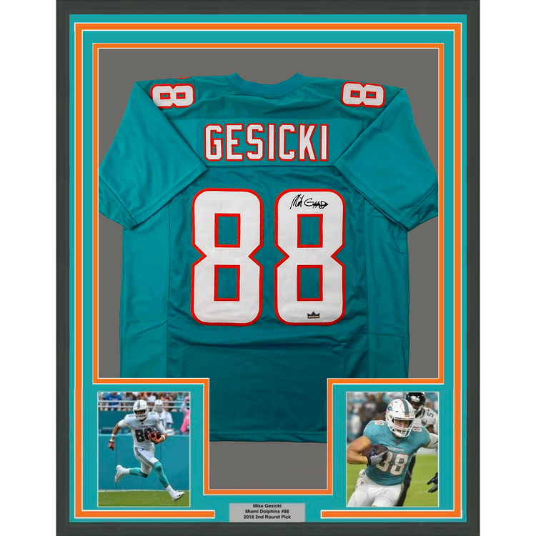 Framed Facsimile Autographed Mike Gesicki 35x39 Miami Teal Reprint Laser Auto Football Jersey