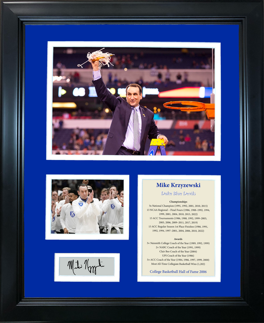Framed Mike Krzyzewski  Coach K  Hall of Fame Duke Blue Devils Facsimile Laser Engraved Signature Auto NCAA Basketball 11"x14" Photo Sig Collage