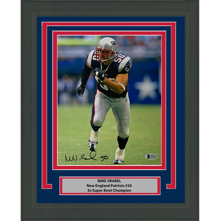 Framed Autographed/Signed Mike Vrabel New England Patriots 8x10 Football Photo Beckett BAS COA #2