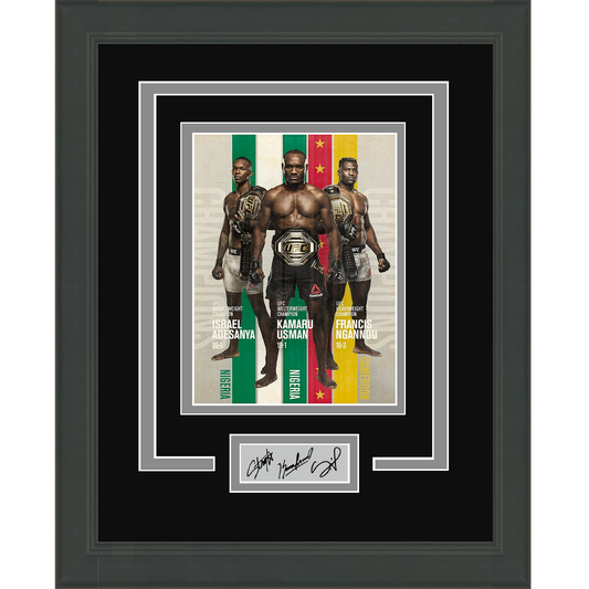 Framed Israel Adesanya, Francis Ngannou & Kamaru Usman Facsimile Laser Engraved Signature Auto UFC 11x14 Photo