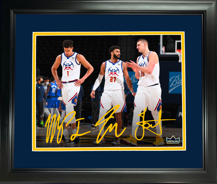 Framed Nikola Jokic, Jamal Murray & Michael Porter Jr Denver Nuggets Facsimile Laser Engraved Signature Auto 11"x14" Basketball Photo HOFSM Holo
