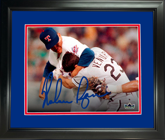 Framed Nolan Ryan Iconic Fight vs Robin Ventura Texas Rangers Facsimile Laser Engraved Signature Auto 11"x14" Baseball Photo HOFSM Holo