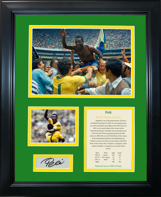 Framed Pele Hall of Fame Facsimile Laser Engraved Signature Auto Brazil National Team Soccer Futbol 11"x14" Photo Sig Collage