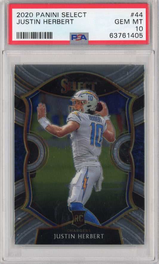 Graded 2020 Panini Select Justin Herbert #44 Concourse Rookie RC Football Card PSA 10 Gem Mint