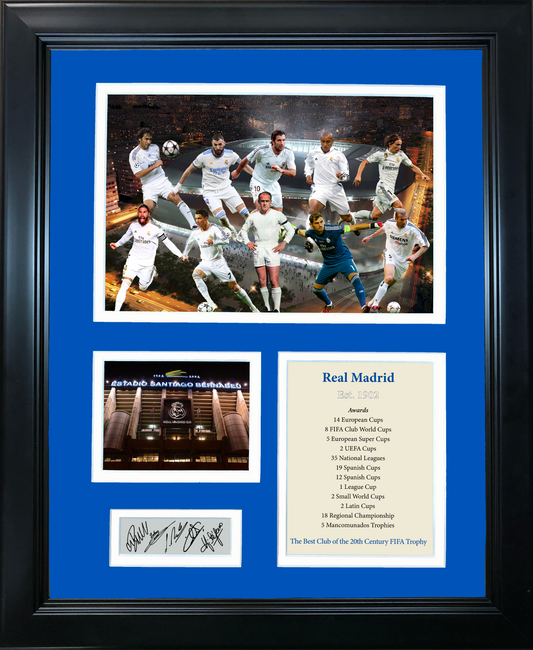 Framed Real Madrid All-Time Greats Facsimile Laser Engraved Signature Auto 11"x14"Futbol Soccer Photo Sig Collage