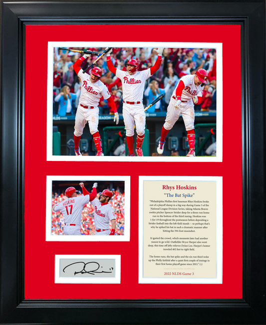 Framed Rhys Hoskins The Bat Spike 2022 NLDS Facsimile Laser Engraved Signature Auto Philadelphia Phillies 11"x14"Baseball Photo Sig Collage