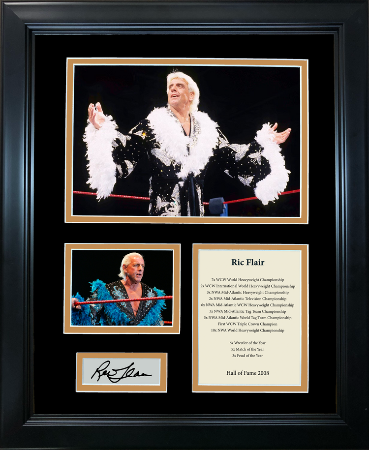 Framed Ric Flair Hall of Fame Facsimile Laser Engraved Signature Auto WWE 11"x14"Wrestling Photo Sig Collage