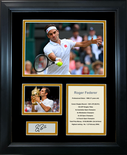 Framed Roger Federer Hall of Fame Facsimile Laser Engraved Signature Auto Tennis 11"x14"Photo Sig Collage
