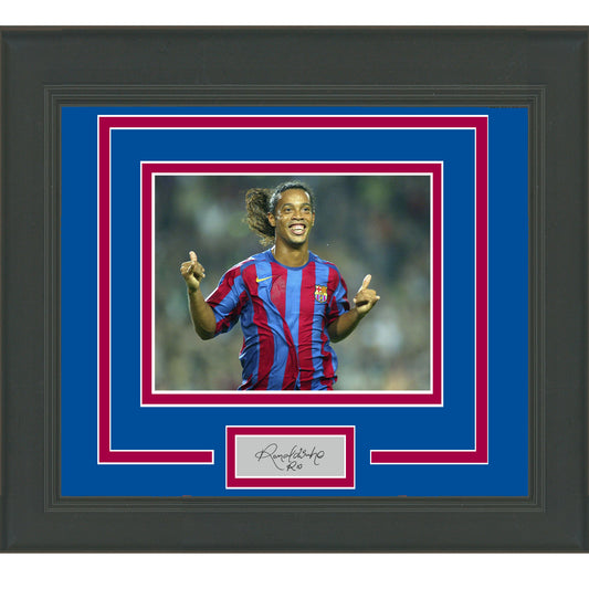 Framed Ronaldinho Facsimile Laser Engraved Signature Auto Barcelona 11x14 Soccer Futbol Photo
