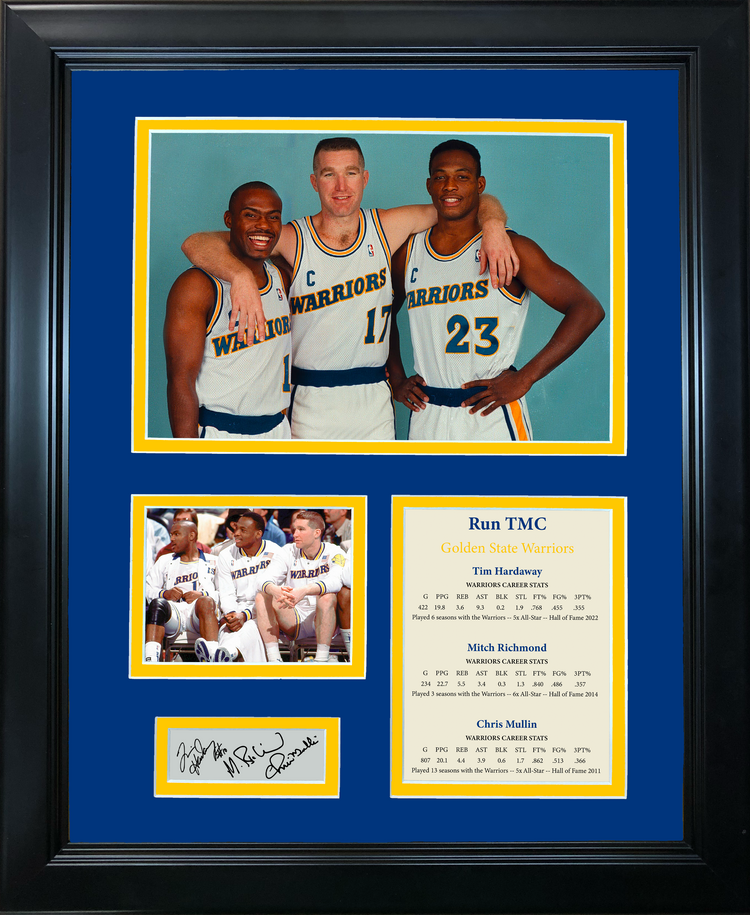 Framed Golden State Warriors  Run TMC  Tim Hardaway Mitch Richmond Chris Mullin Facsimile Laser Engraved Signature Auto 11"x14" Basketball Photo Sig Collage