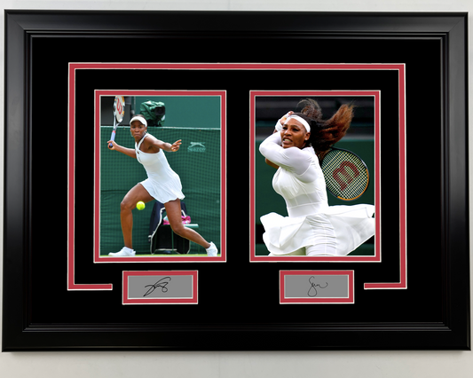 Framed Serena Williams and Venus Williams Facsimile Laser Engraved Signatures Wimbledon 17x23 Dual Tennis Photo