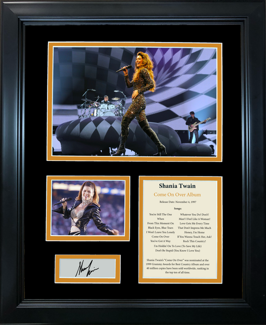 Framed Shania Twain Come On Over Album Facsimile Laser Engraved Signature Auto 11"x14"Music Photo Sig Collage