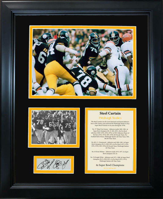 Framed Pittsburgh Steelers Steel Curtain Facsimile Laser Engraved Signature Auto 11"x14"Football Photo Sig Collage
