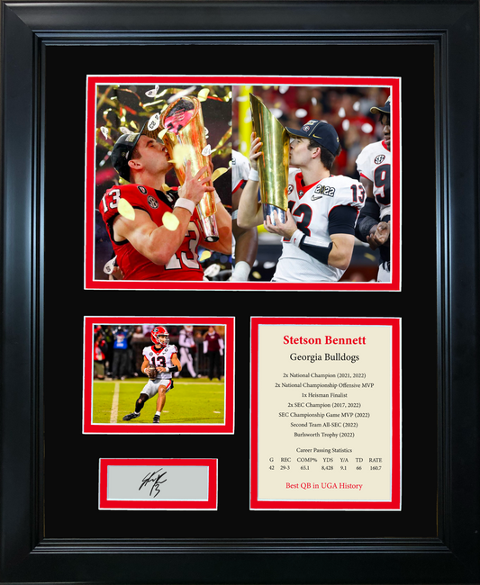 Framed Stetson Bennett 2x National Champion Career Highlight Georgia Bulldogs Facsimile Laser Engraved Signature Auto College Football 11"x14"Photo Sig Collage