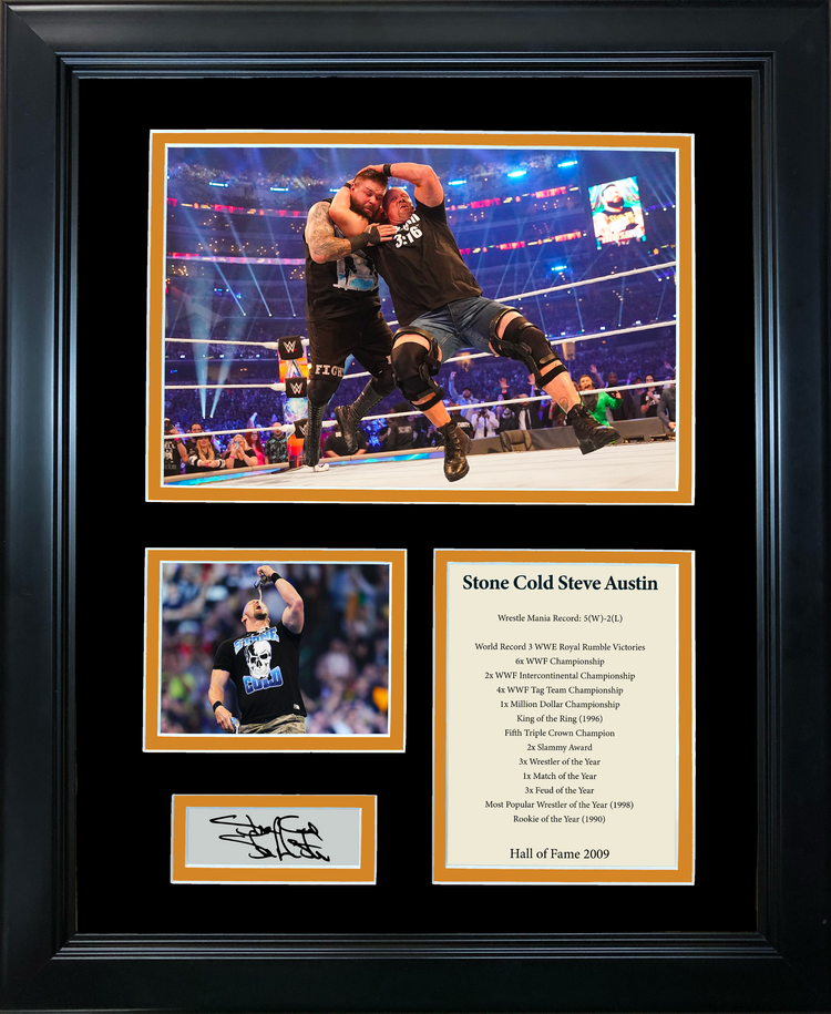Framed Stone Cold Steve Austin Hall of Fame Facsimile Laser Engraved Signature Auto WWE 11"x14" Wrestling Photo Sig Collage