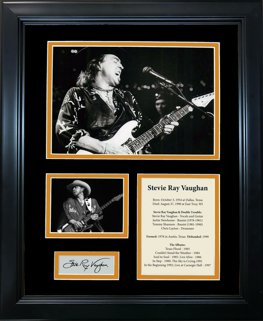 Framed Stevie Ray Vaughan Facsimile Laser Engraved Signature Auto 11"x14" Music Photo Sig Collage
