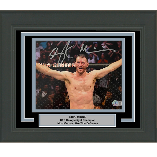 Framed Autographed/Signed Stipe Miocic UFC MMA Black Fighting 8x10 Photo Beckett BAS COA