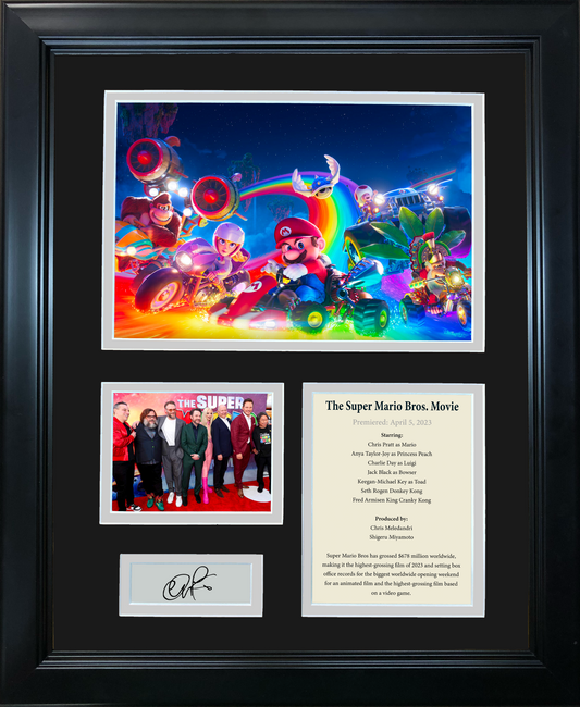 Framed Super Mario Bros Movie Chris Pratt Mario Facsimile Laser Engraved Signature Auto 11"x14" Photo Sig Collage