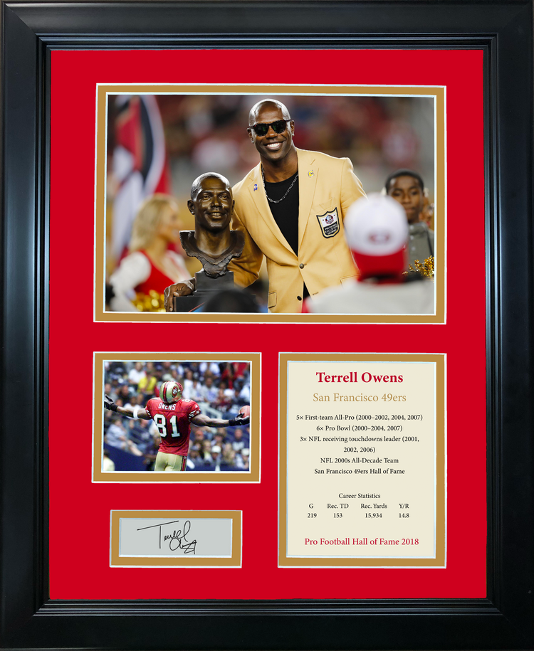 Framed Terrell Owens Hall of Fame Facsimile Laser Engraved Signature Auto San Francisco 49ers 11"x14" Football Photo Sig Collage