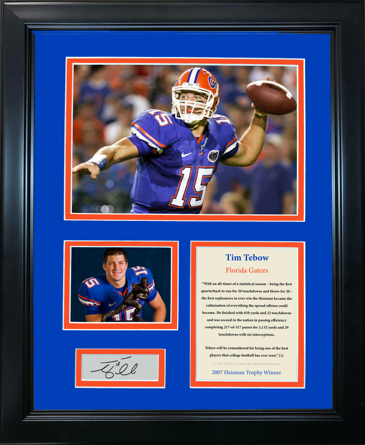 Framed Tim Tebow Heisman Trophy Winner Facsimile Laser Engraved Signature Auto Florida Gators 11"x14" College Football Photo Sig Collage