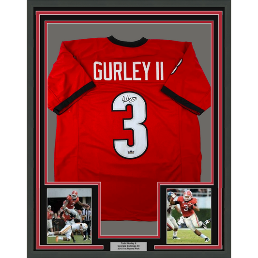 Framed Facsimile Autographed Todd Gurley II 35x39 Georgia Red Reprint Laser Auto College Football Jersey