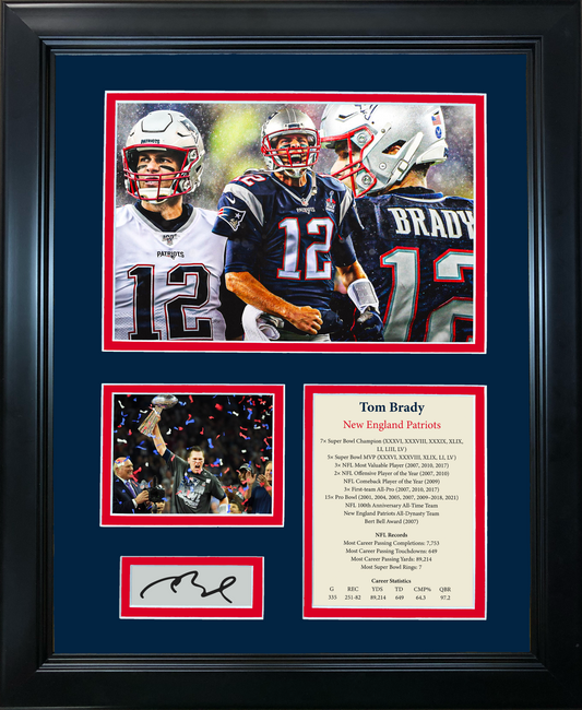 Framed Tom Brady Facsimile Laser Engraved Signature Auto New England Patriots 11"x14" Photo Sig Collage