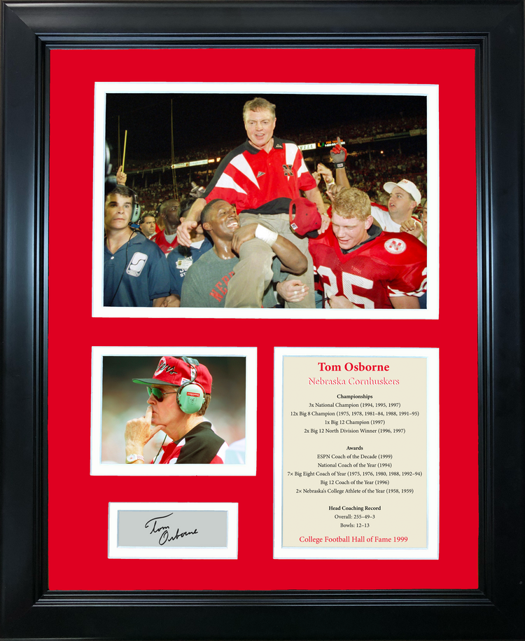 Framed Tom Osborne Hall of Fame Facsimile Laser Engraved Signature Auto Nebraska Cornhuskers 11"x14" College Football Photo Sig Collage
