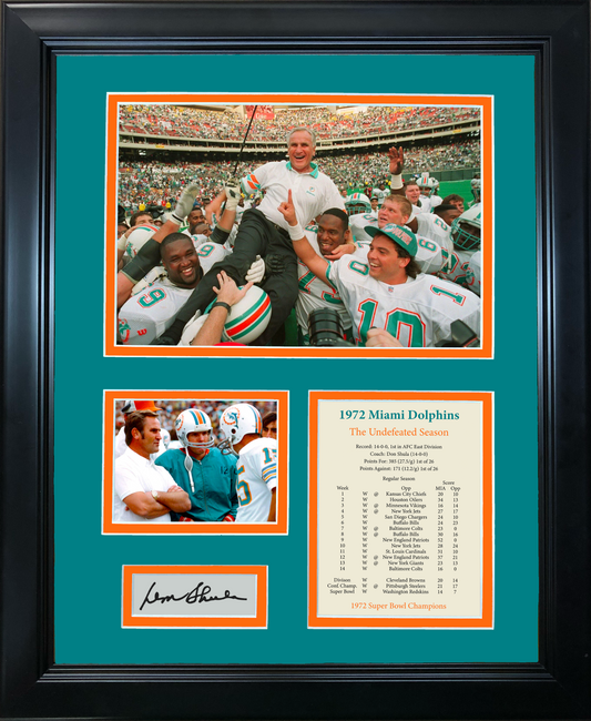 Framed Miami Dolphins 1972 Undefeated Season Facsimile Laser Engraved Don Shula Signature Auto 11"x14" Football Photo Sig Collage