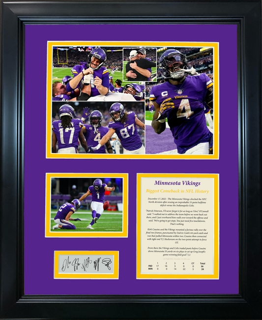 Framed Minnesota Vikings NFL Record 33 Point Comeback Facsimile Laser Engraved Signature Auto 11"x14" Photo Sig Collage