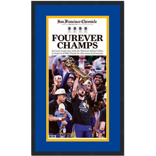 Framed San Francisco Chronicle Golden State Warriors 2022 NBA Finals Champions 17x27 Basketball Newspaper Cover Photo Professionally Matted V1