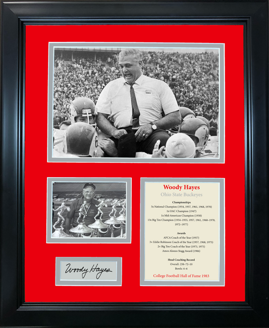 Framed Woody Hayes Hall of Fame Facsimile Laser Engraved Signature Auto OSU Ohio State Buckeyes 11"x14" College Football Photo Sig Collage