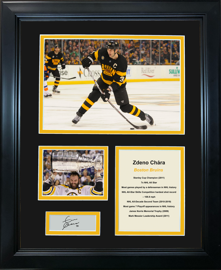 Framed Zdeno Chara Hall of Fame Facsimile Laser Engraved Signature Auto Boston Bruins 11"x14" Photo Sig Collage