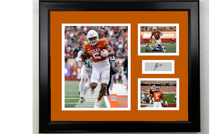 Framed Bijan Robinson Texas Longhorns Facsimile Laser Engraved Signature Football 14x11 3 Photo Collage