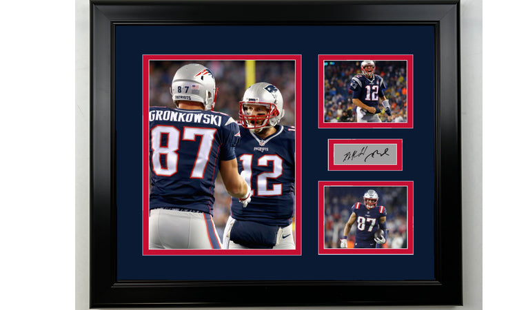 Framed Tom Brady & Rob Gronkowski New England Patriots Facsimile Laser Engraved Signature Football 14x11 3 Photo Collage