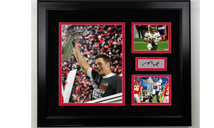 Framed Tom Brady Tampa Bay Buccaneers Facsimile Laser Engraved Signature Football 14x11 3 Photo Collage