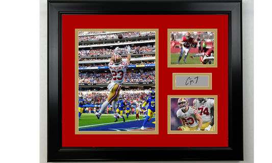 Framed Christian McCaffrey San Francisco 49ers Facsimile Laser Engraved Signature Football 14x11 3 Photo Collage