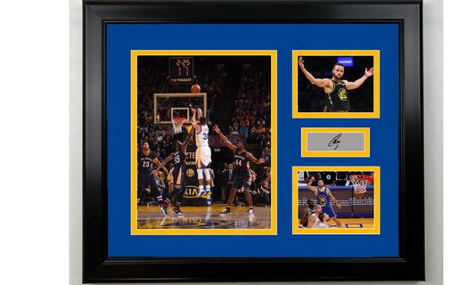 Framed Steph Curry Golden State Warriors Facsimile Laser Engraved Signature Basketball 14x11 3 Photo Collage