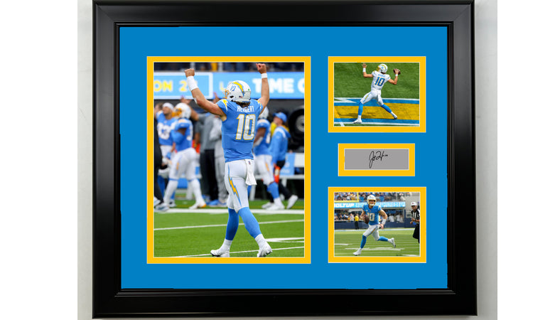 Framed Justin Herbert Los Angeles Chargers Facsimile Laser Engraved Signature Football 14x11 3 Photo Collage