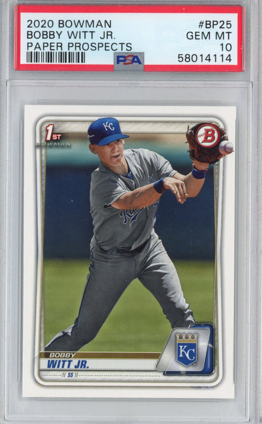 Graded 2020 Bowman Paper Prospects Bobby Witt Jr. #BP25 Rookie RC Baseball Card PSA 10 Gem Mint