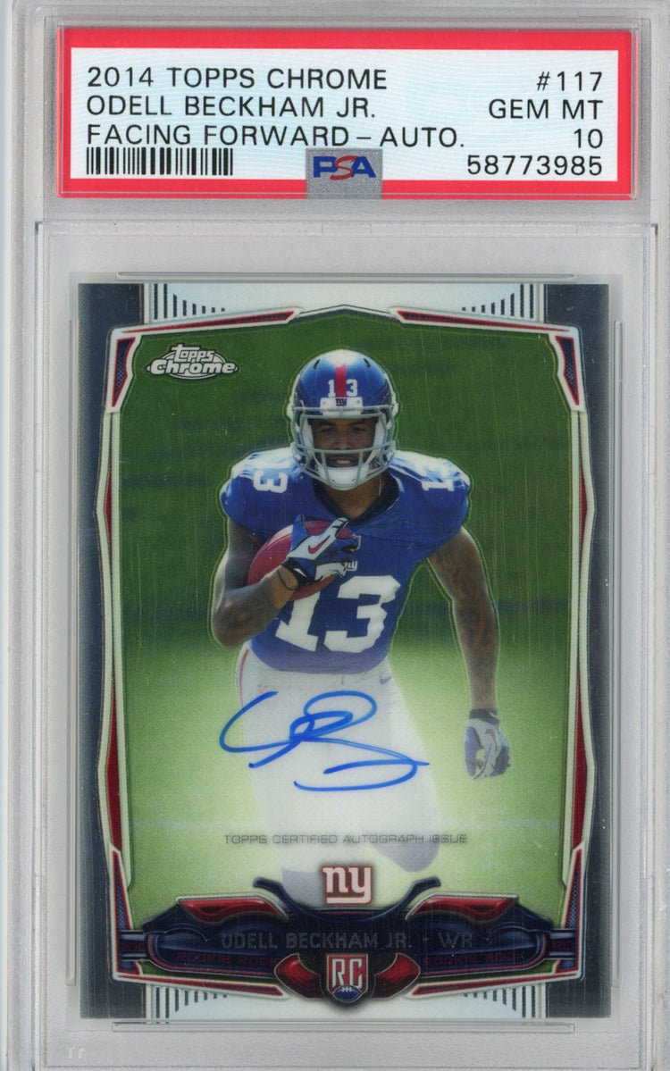 Graded 2014 Topps Chrome Odell Beckham Jr. #117 Auto Facing Forward Rookie RC Football Card PSA 10 Gem Mint