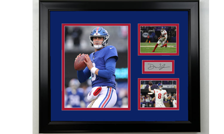 Framed Daniel Jones New York Giants Facsimile Laser Engraved Signature Football 14x11 3 Photo Collage