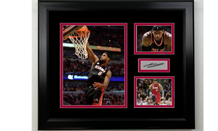 Framed LeBron James Miami Heat Facsimile Laser Engraved Signature Basketball 14x11 3 Photo Collage
