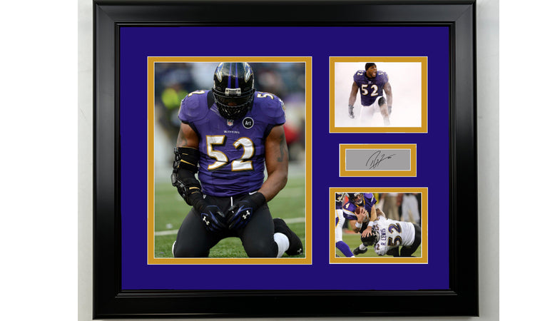 Framed Ray Lewis Baltimore Ravens Facsimile Laser Engraved Signature Football 14x11 3 Photo Collage