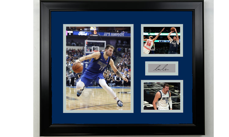 Framed Luka Doncic Dallas Mavericks Facsimile Laser Engraved Signature Basketball 14x11 3 Photo Collage