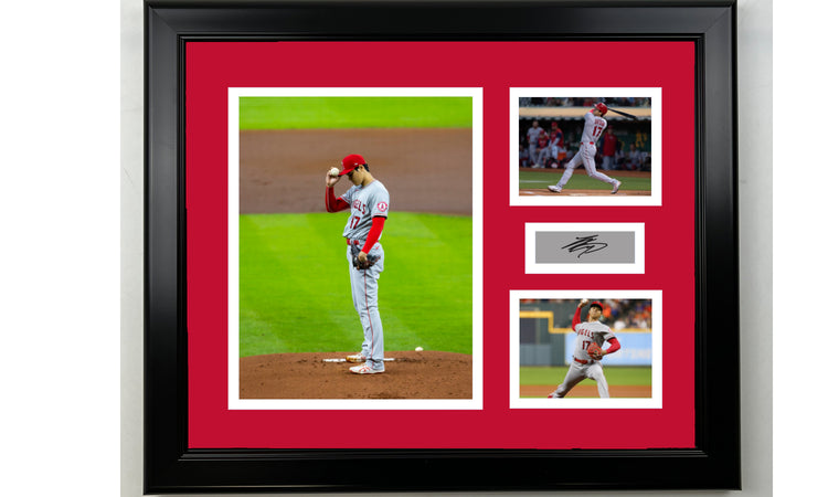 Framed Shohei Ohtani Los Angeles Angels Facsimile Laser Engraved Signature Baseball 14x11 3 Photo Collage