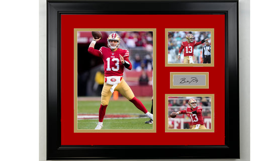 Framed San Francisco 49ers Brock Purdy Facsimile Laser Engraved Signature Football 14x11 3 Photo Collage