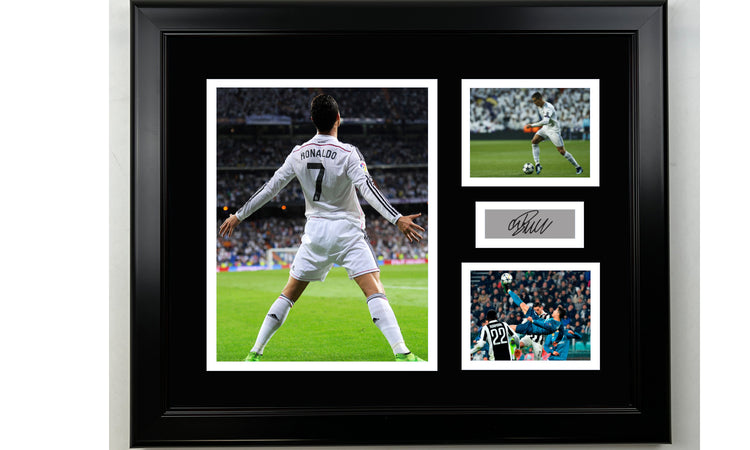 Framed Cristiano Ronaldo Real Madrid Facsimile Laser Engraved Signature 14x11 3 Photo Collage